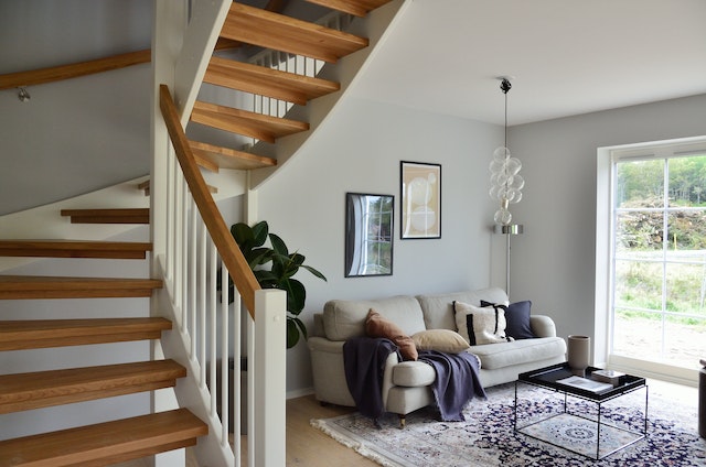 living room with staircase